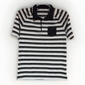 Oakley Performance Shirt Polo Men's Size Small Gray Black Striped Short Sleeve